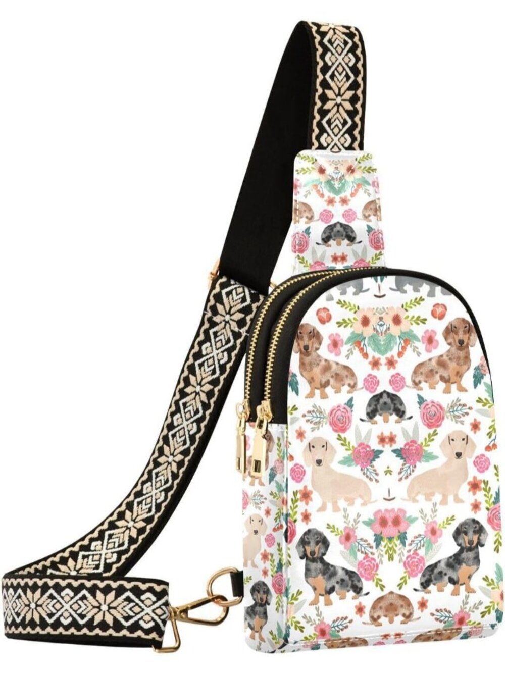 Unisex Dachshund Halloween Bat Sling Backpack Travel Hiking Crossbody Bag
